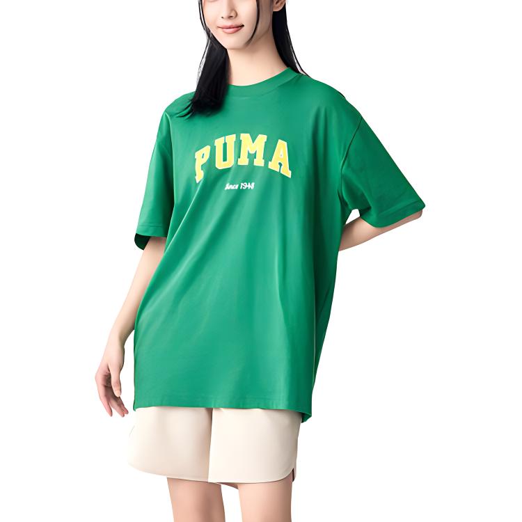 Puma Lockeres Atmungsaktives T-Shirt mit Buchstabenprint, Rundhalsausschnitt, Kurzarm, Unisex-Oberteile, Grün 684366-86