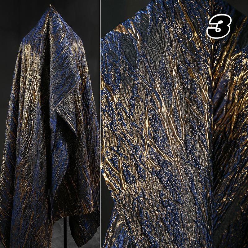 Super Concave And Convex Texture Green-Gold Plated Jacquard Embossed Fabric Skirt Cheongsam Dress Hanfu Retro Designer Fabric