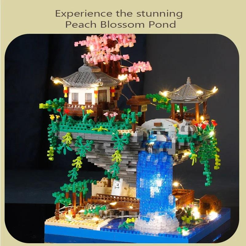 688PCS New Children DIY DIY Assembly Building Block Micro-particle Construction Adult Difficult Puzzle Assembly Toys Peach Blossom Light Model To