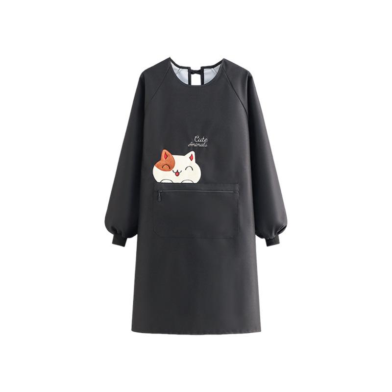Fashionable Cartoon Waterproof Long-Sleeved Kitchen Apron for Women