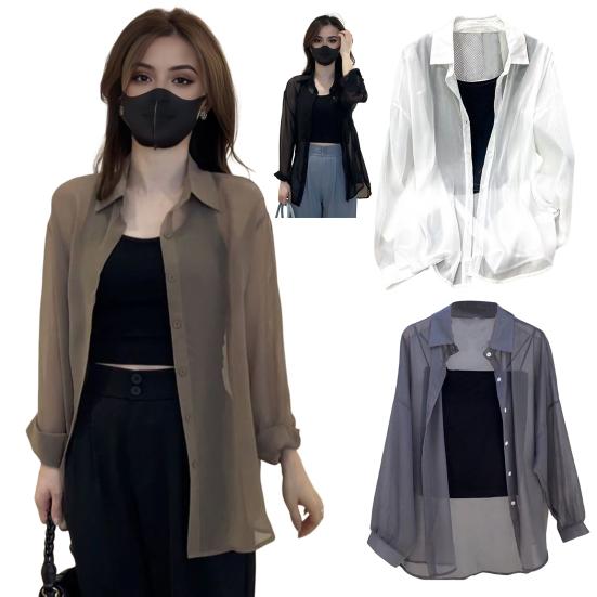 Women Sunscreen Coat Ice Silk Anti-UV Great Breathability Thin Long Sleeve Single-breasted Lapel Pure Color Quick-drying