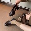 Heart melody~ Leather round head one-pedal loafers women's British style small leather shoes versatile thick high-heeled single shoes