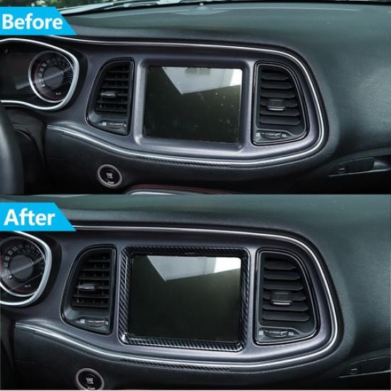 Carbon Fiber Inner Dashboard Navigation Cover Trim For Dodge Challenger 2015+
