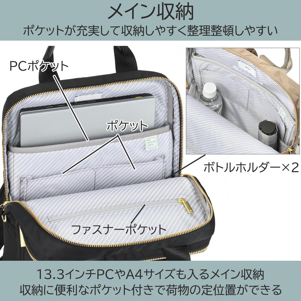 Ace Gene Fit'em Business Backpack for Women, A4 File and 13.3-inch Laptop Storage, No. 68681