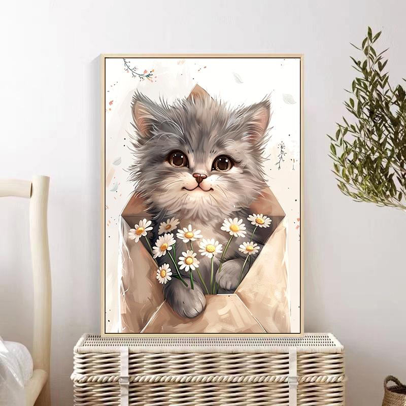 5d DIY Diamond Painting Cross Stitch Cute Animal Envelope Cat Diamond Embroidery Mosaic Full Round Drill Home Decor Arts