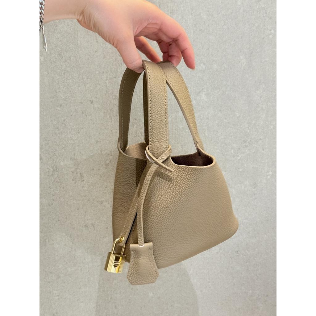 Cross-border direct supply, first-layer cowhide mini vegetable basket 14cm exquisite handbag, hand-held high-end versatile bucket bag