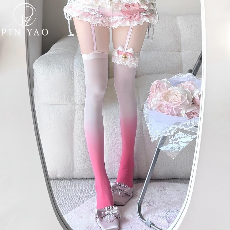 Gradual change color knee socks Lolita beautiful women thigh socks two-color dopamine color socks