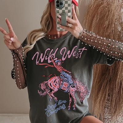 Retro Wild West Shirt Western Graphic Tee Oversized Country Concert Tshirt Comfort Colors Western Clothes Trendy Cowgirl Shirt
