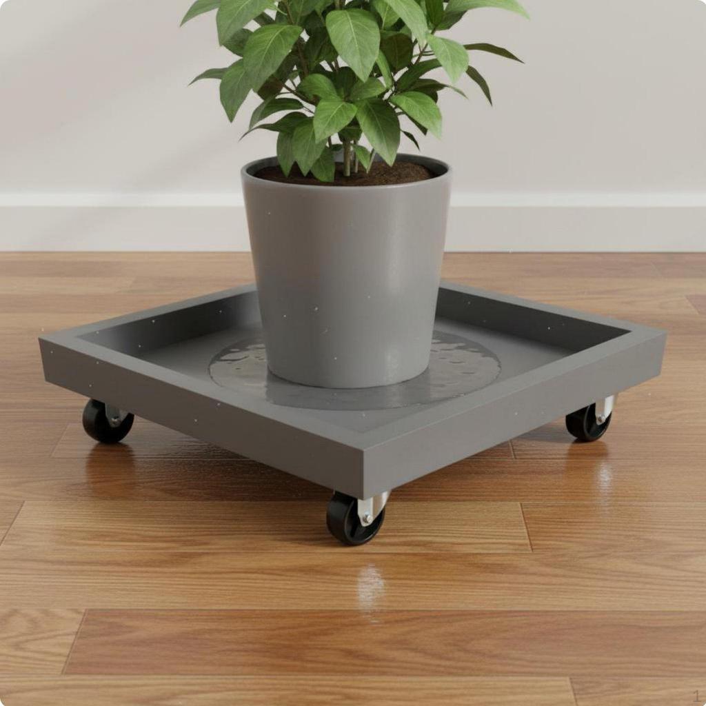 Square Planter Tray Faux Cement Finish Rolling Garden 360Degree Rotating Casters