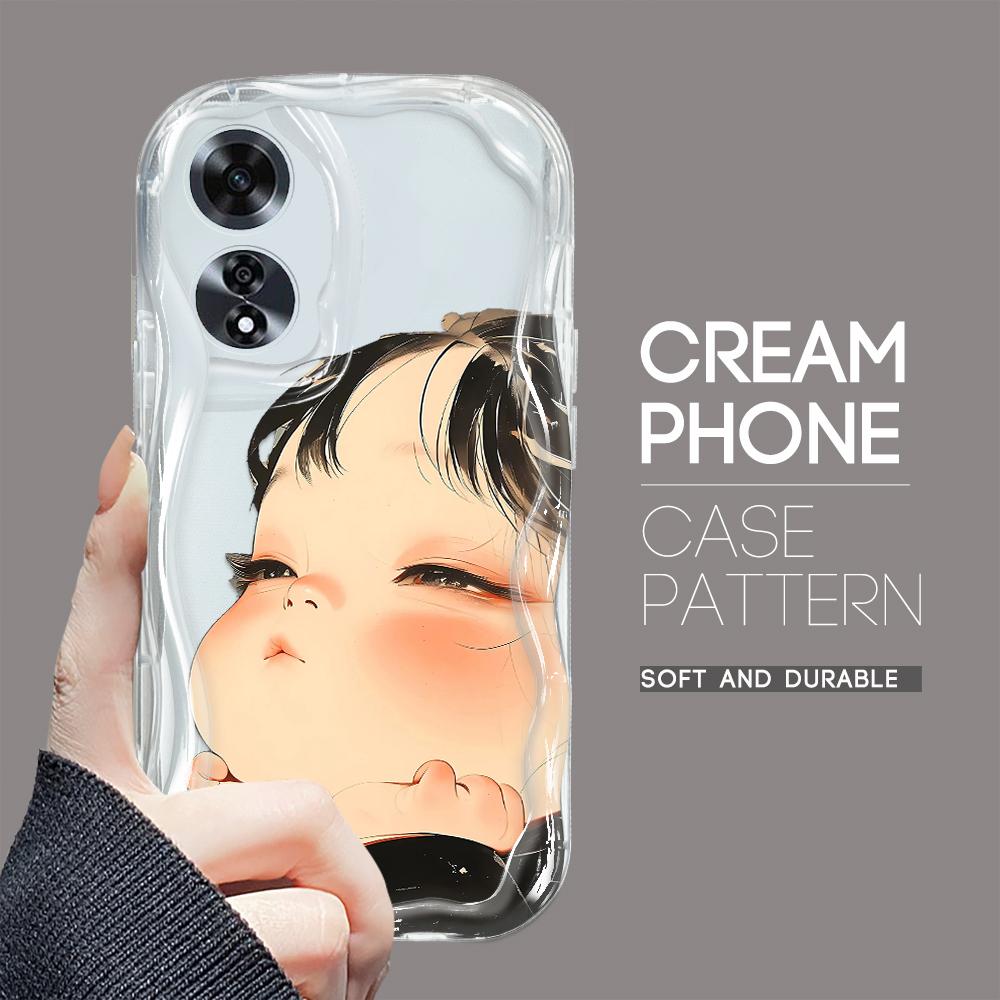 For OPPO A17 A18 A38 A58 A98 Reno7 Z 8Z 8T 11F 11 Pro Realme 12 Lite 12 Pro C30 Cute Girl Cream Texture Soft Silicone Full Lens Protect Phone Case