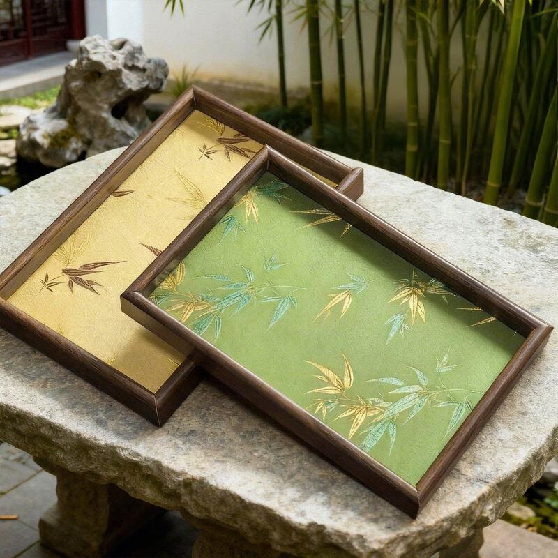 

Chinese Style Bamboo Leaf Wooden Tray