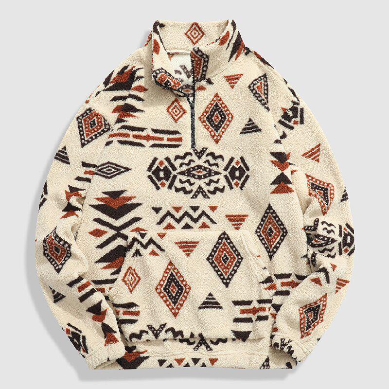 Men's Winter Fleece Half-Zip Loose Hoodie, Casual Plus Size Jacket