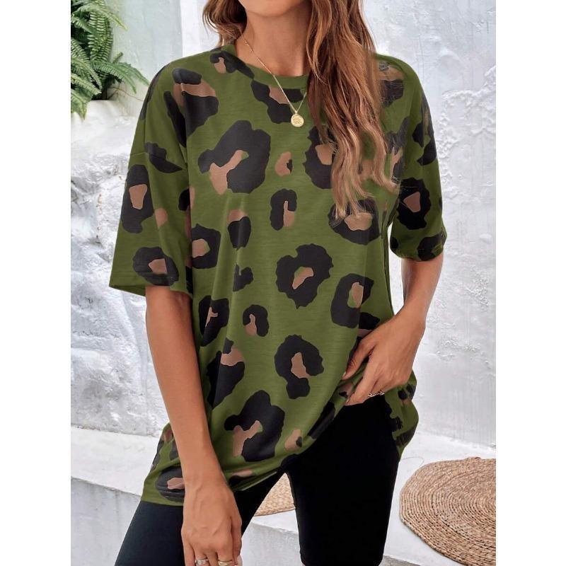 Summer Fashion Women's T-Shirt Leopard Print Print 3D Printed Short Sleeve Tops Girl Loose Casual Loose Oversize Outdoor Clothing