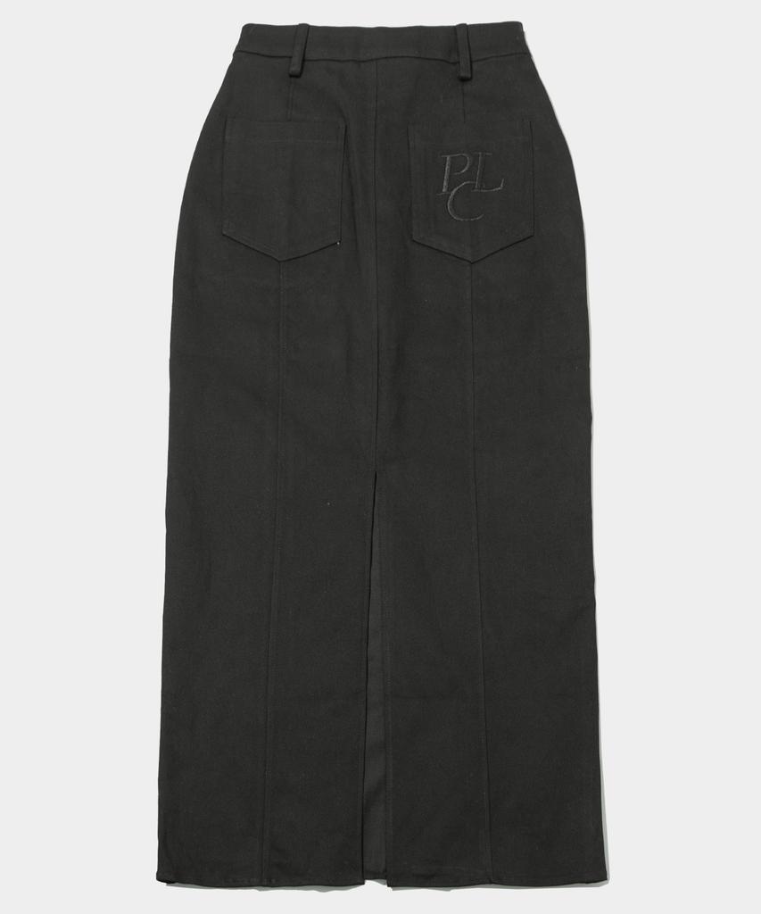 Place Studio Classic Back Slit Stretch H-Line Low-Rise Cotton Long Skirt_2 Colors