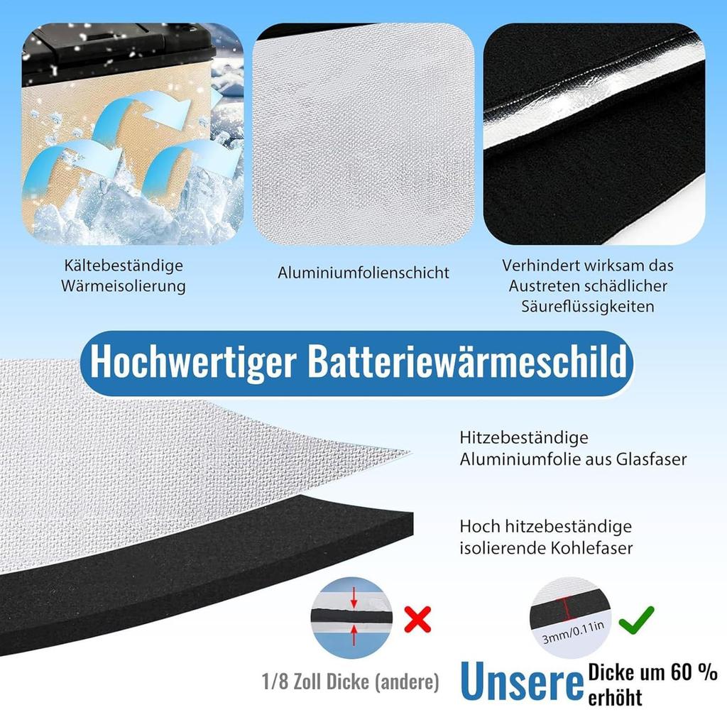 Feuerfeste flexible Auto-Batterie-Isolierabdeckung - 40,16x7,09 Zoll Kälteschutz für Wohnmobil, Boot, Anhänger, ATV, Motorrad