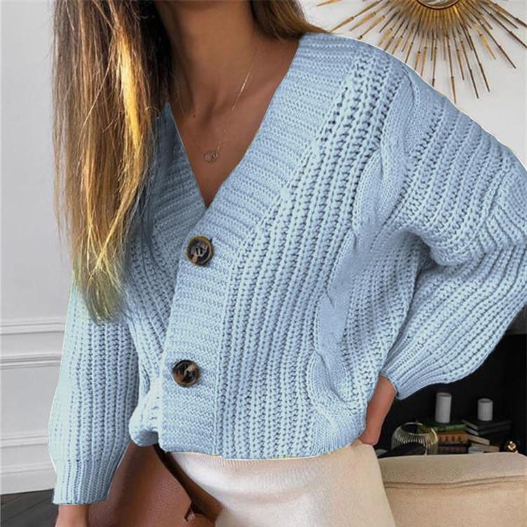 2025 Winter Women s Bestseller: European & American Long Sleeve Casual Knitted Cardigan Sweater One Size синий