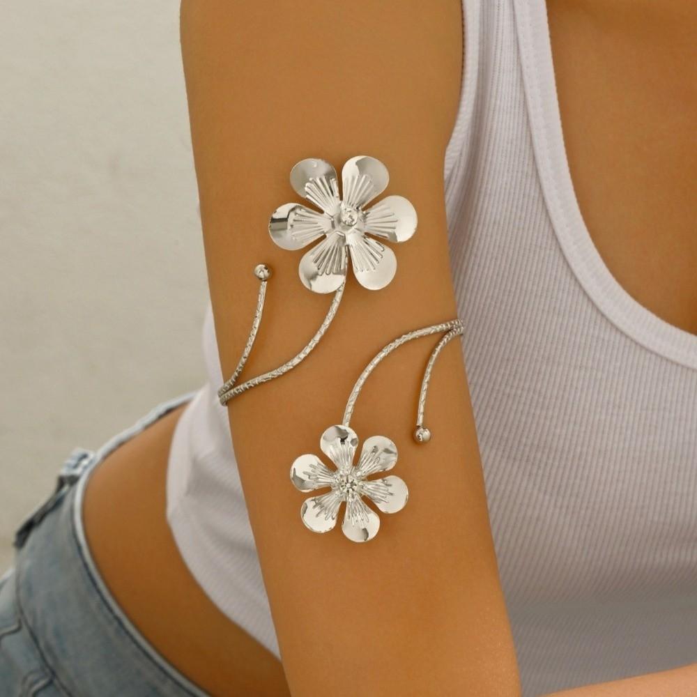Bohemia Style Flower Bracelet Floral Armband Elegant Open Arm Bangle  Gift