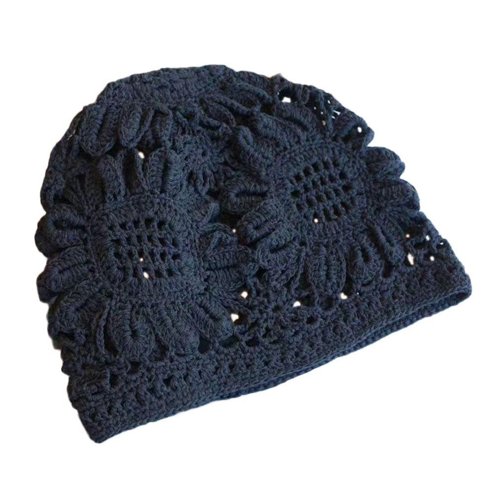 Blomster Baret Lue Blonder Skullies Lue Pustende Strikkelue for Kvinner