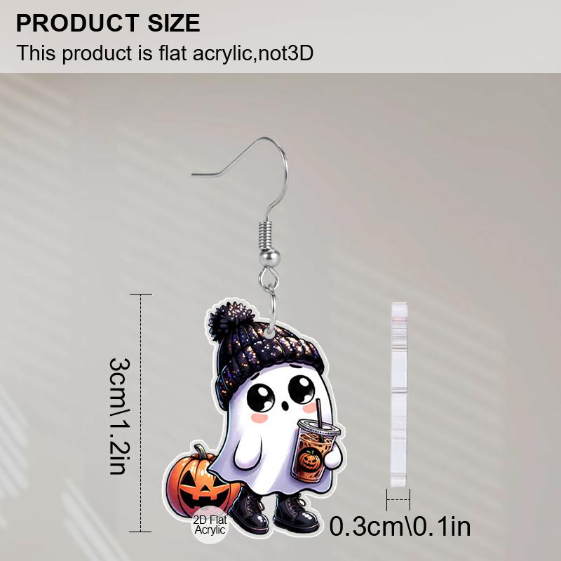 2D Flat Halloween Acrylic Earrings Decoration Ghost Pumpkin Drink Pattern Pendant Jewelry Ladies Holiday Gift