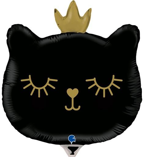Balon Foliowy Kot Kotek Czarny W Koronie 35Cm