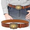 Women Western Belt Engraved Bull Metal Buckle Pants Belt Unisex Cowgirl Belt