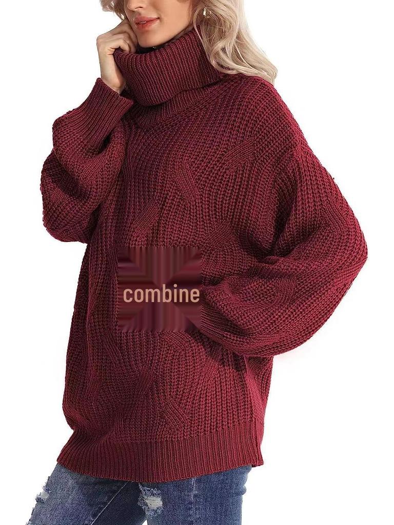 Maglione Pullover da Donna Autunno/Inverno 2024 Largo a Collo Alto Lavorato a Maglia a Cavi