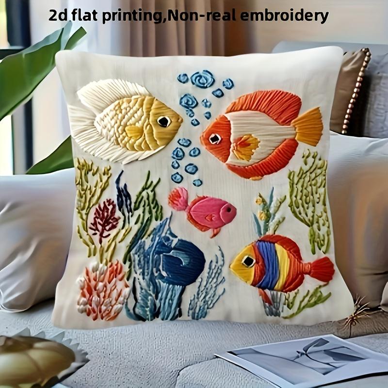 Colorful Tropical Fish Throw Pillow Cover Ocean Coral Reef Decorative Pillow Case For Nautical Home Decor