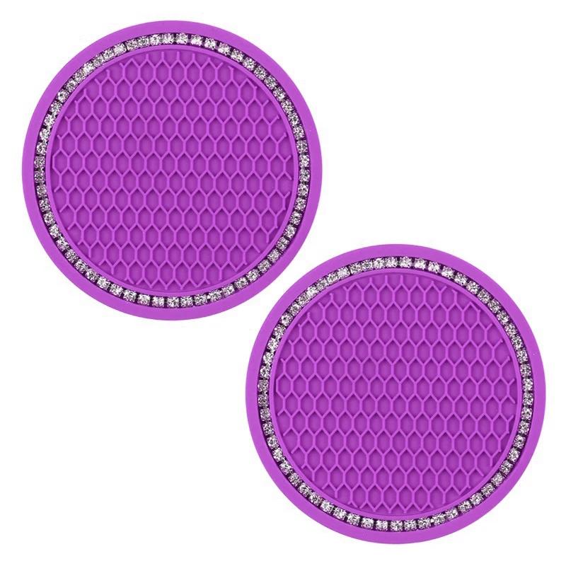 2pcs Car Rhinestone Cup Holder Beverage Mat Interior Anti Slip Mat Round Durable Cup Mat Car Accessories