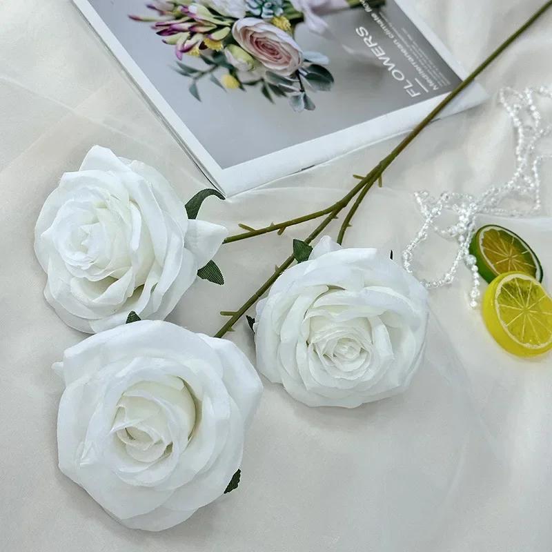 

Simulation Roses Branches Silk Fake Flowers Restaurant Decorative Artificial 3 Heads Rose Purple Pink Flower Room Decoration белый