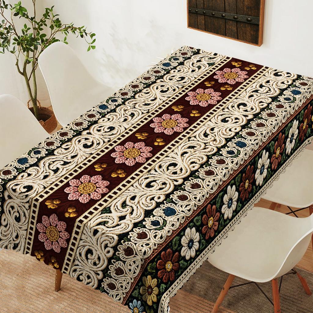 Vintage Floral-themed Tablecloth,vibrant Colors with a Low-key Luxury Floral Pattern,suitable for Rectangular and Round Dining Tables, Home Kitchen