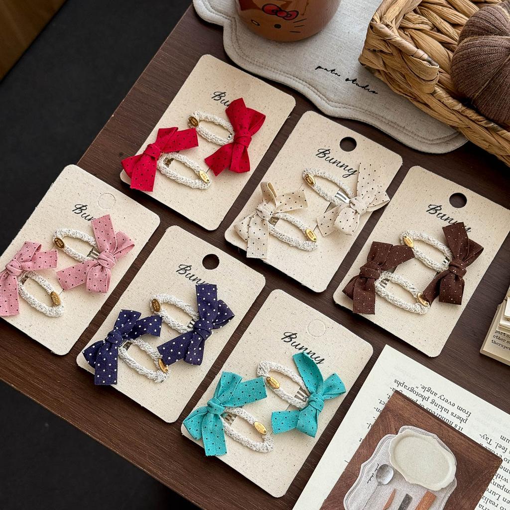 Autumn New Style Fabric Polka Dot Color Bow Bb Clip Simple and Versatile Children Do Not Hurt Their Hair Side Bye Bye Clip