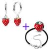 Original 925 Sterling Silver Cute Strawberry Bead Pendant Hoop Earrings Open Ring Leather Rope Bracelet For Women Jewelry Gift