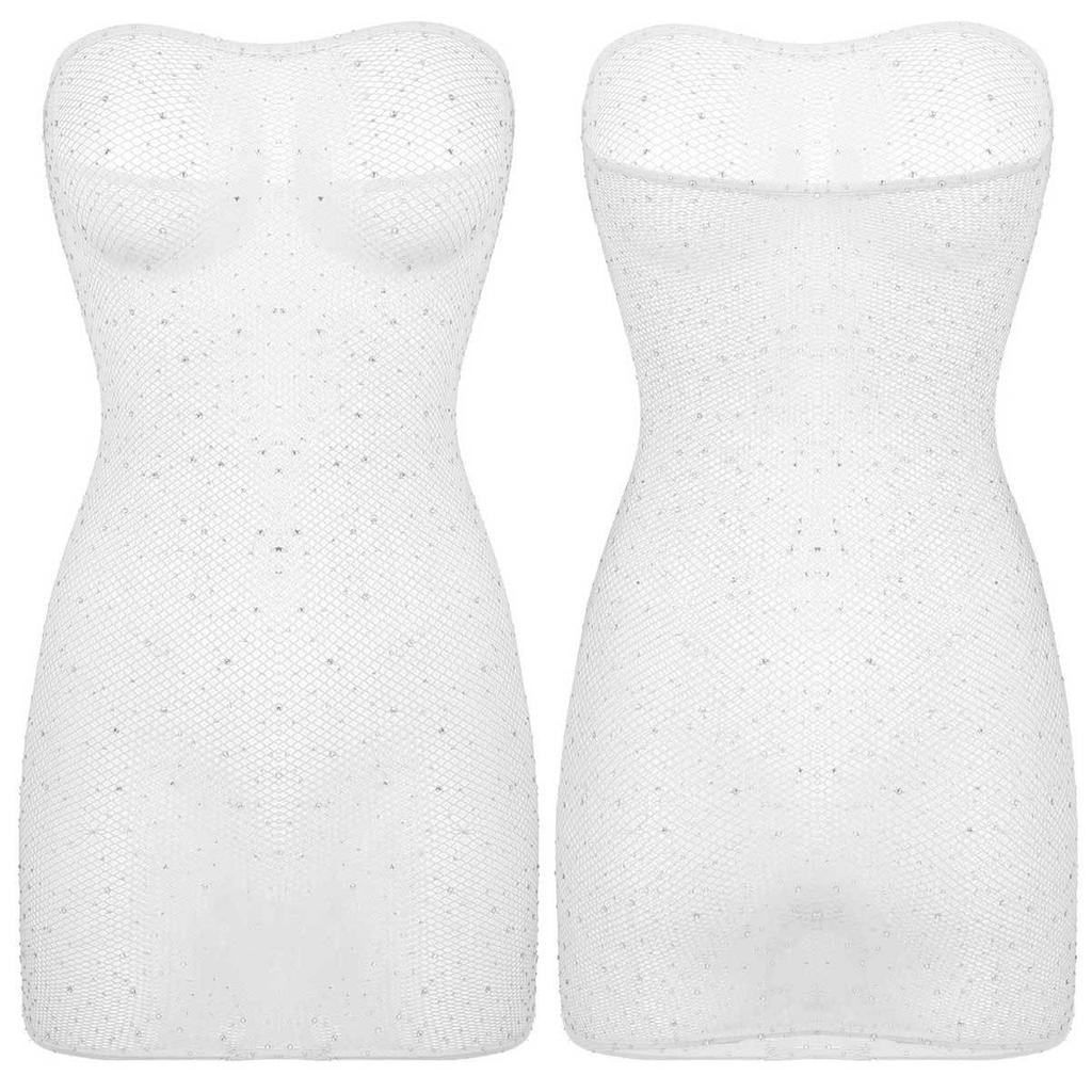 Robe Tube transparente Sexy pour femmes, Mini robe moulante avec strass brillants