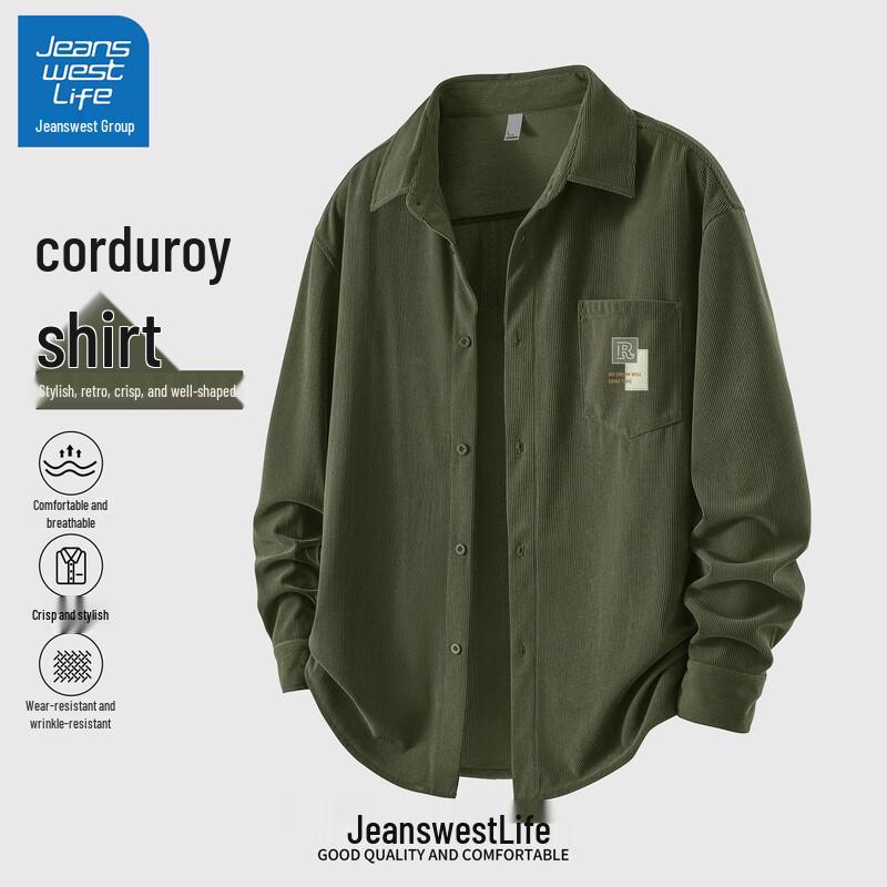 

JEANSWEST LIFE Men s Corduroy Casual Long Sleeve Shirt L