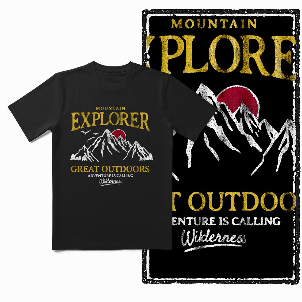 Coolmind YA ADVENTURE Theme Print 100% Cotton Exclusive Graphic Men T Shirt for Men Big Size Cool BLACK Men's Novelty Tee Shirt
