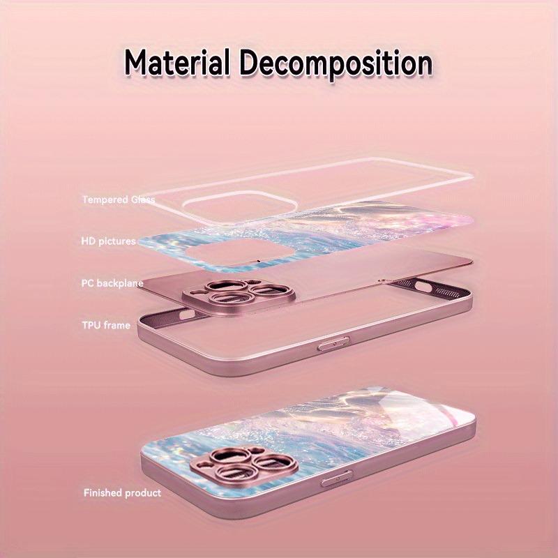 Seawater Ripple Pattern Pink Metallic Paint Glass Hard Phone Case For iPhone 17 Pro Max 11 12 13 14 15 16 Plus 16E 17Air Cover