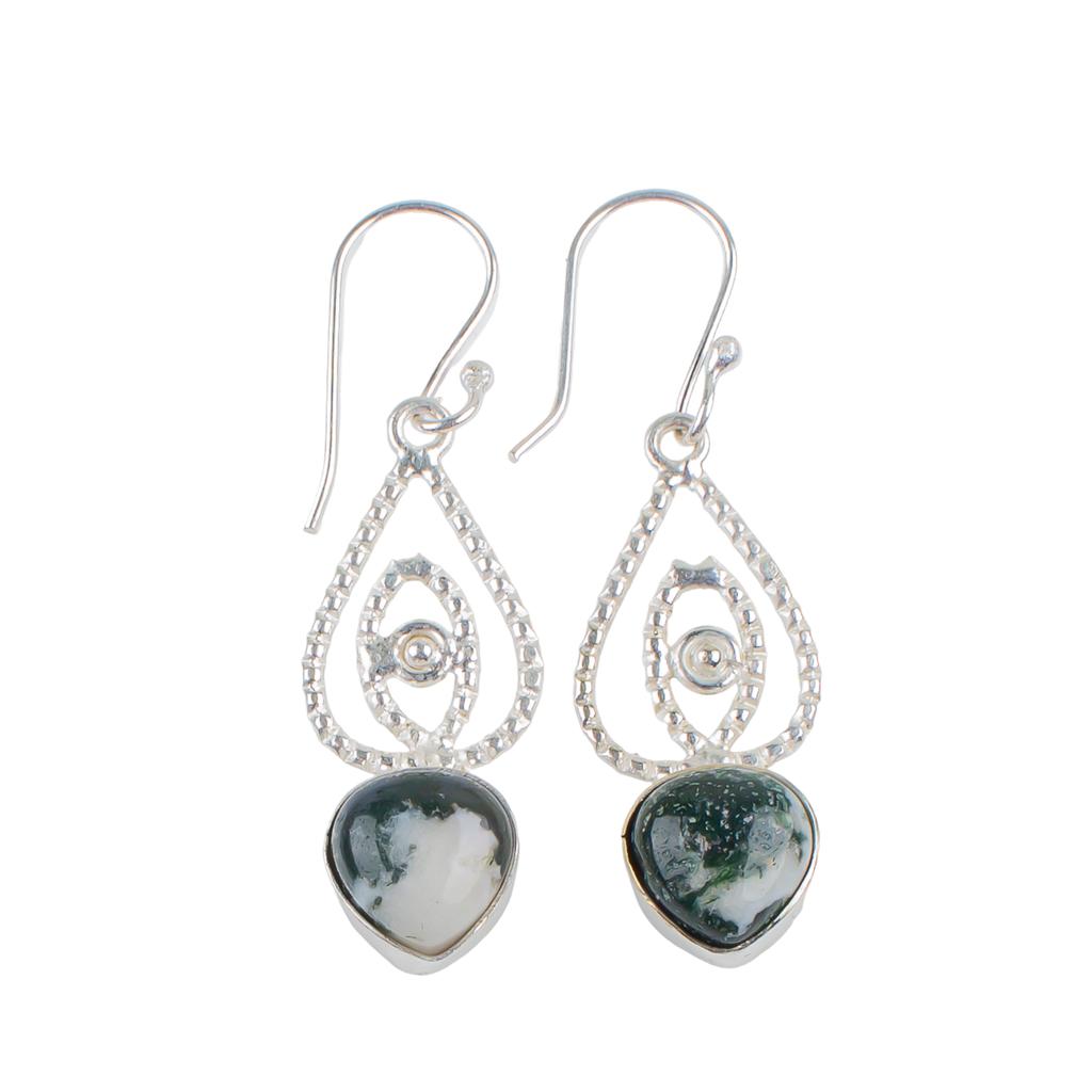 Natural Moss Agate Gemstone 925 Sterling Silver Jewelry Dangle Earrings 2.00" EE-32-26