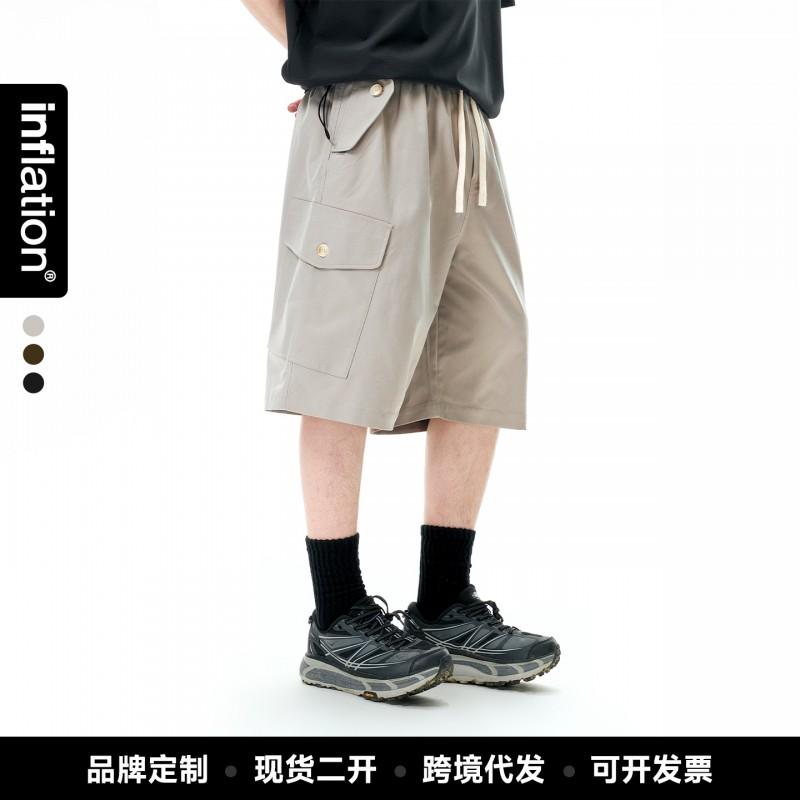 Mens Cargo Shorts 2025 Solid Color Elastic Waist Drawstring 5-Pocket Casual Pants Teens