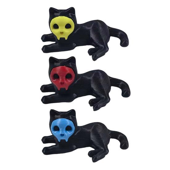 Cat Pen Holder 3D Printed Black Cat Ornament Cat Figurine with Detachable Skull Mask for Home Office Desk Halloween Decoration