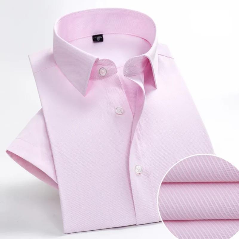 Plus Size Men's Social Short Sleeve Business Casual Shirts Brand Slim Fit Plain Dress Shirts White Black Red Multi-color GOZBKF