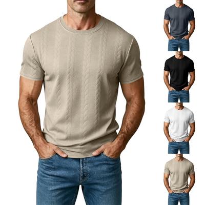 Men's Short Sleeve Crew Neck Knit T Shirt Classic Fit Cable Pattern Pullover Top for Casual Daily Wear