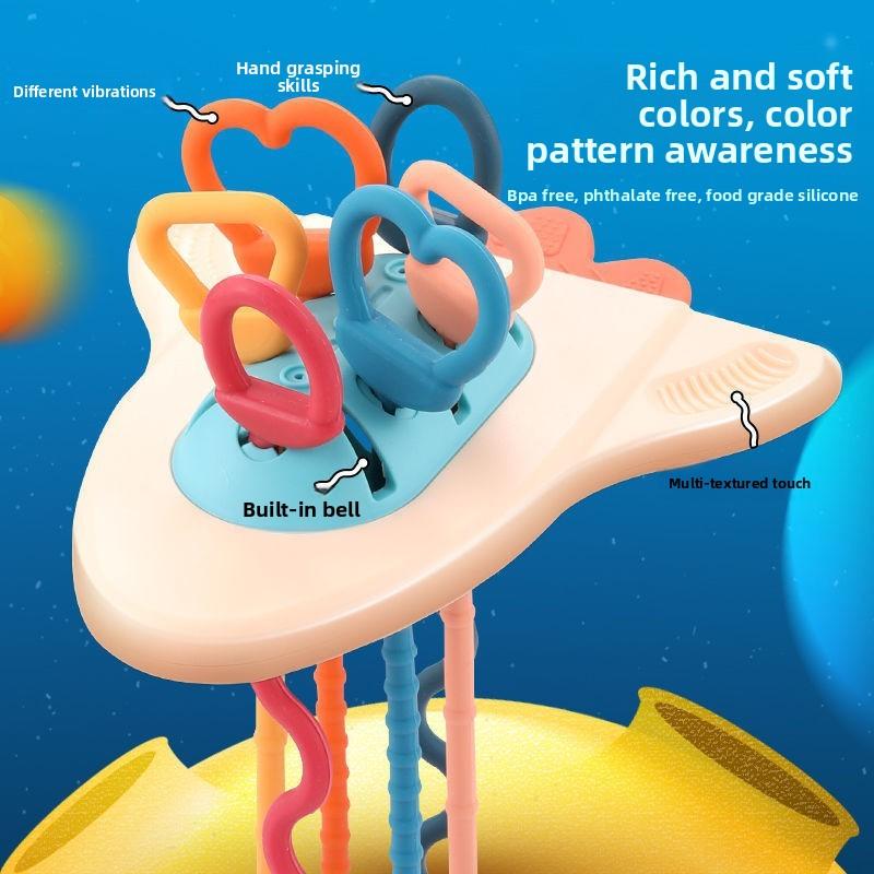 Non-Toxic Development Baby Rattle Teether Toys Montessori Silicone Pull String Games Baby Toys 1 Year Teething Toys For Babies 6 12 Months