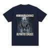 Human By Chance Alpha By Choice Wolf Funny Meme T Shirts Men's Casual Cotton Vintage Short Sleeve Oversized T-shirts Streetwear