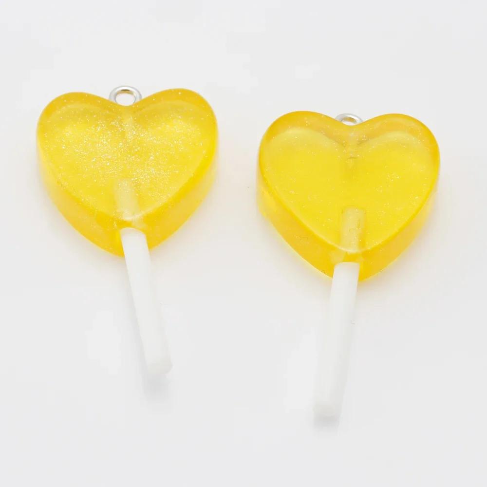 10 Stück Glitzer-Herz-Form Lutscher Harz-Anhänger Niedliche Süßigkeiten-Charms für Schmuckherstellung Zubehör DIY Ohrringe Schlüsselanhänger Zubehör