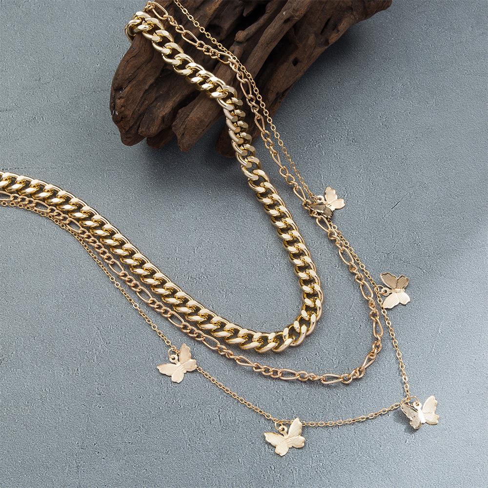 In multi-layer metal butterfly necklace, fashion thick chain necklace Internet celebrities with collarbone chain women