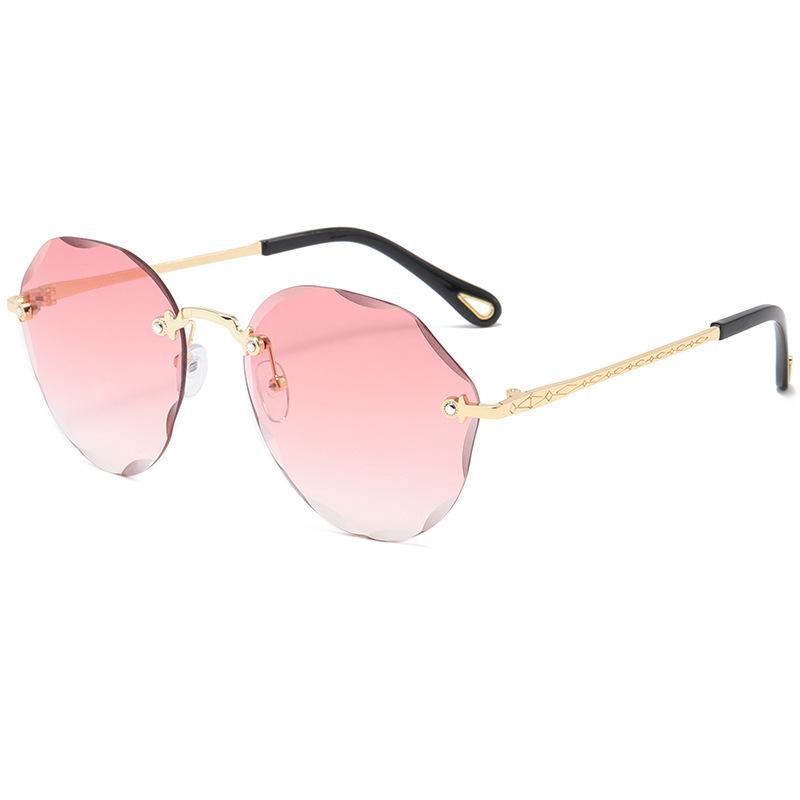 

Cross-mirror fashion oval lace sunglasses, trendy metal diamond frameless trimmed women s sunglasses
