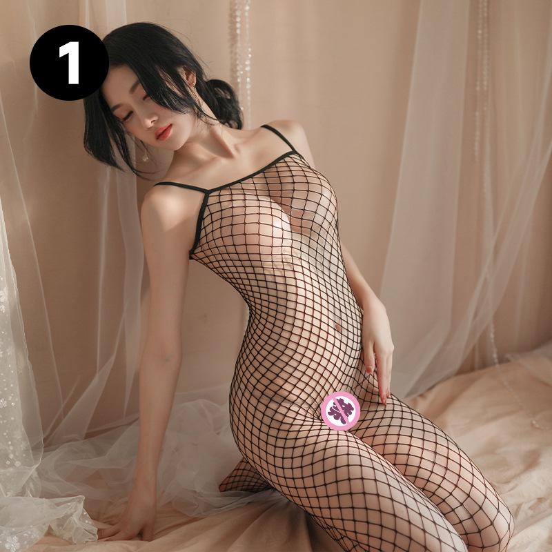 Love Ruru Sexy Lingerie Suspender Fishnet Stockings – Tempting Open Crotch One-Piece Net Apparel No. 1