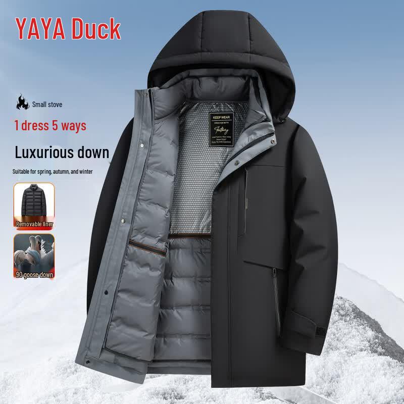 YAYA Men s Hooded Detachable Liner Goose Down Jacket 185