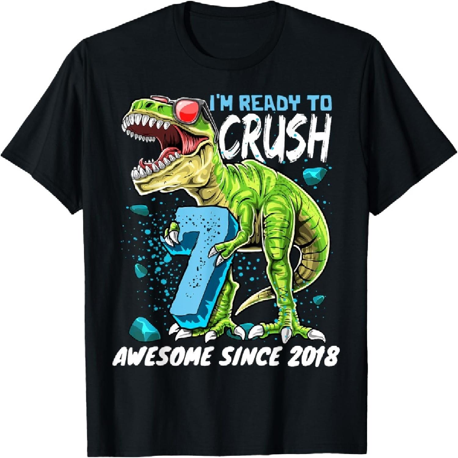 7th Birthday T Rex Dinosaur Party Boys Rawr I m 7 T-Shirt XXXXXL разноцветный