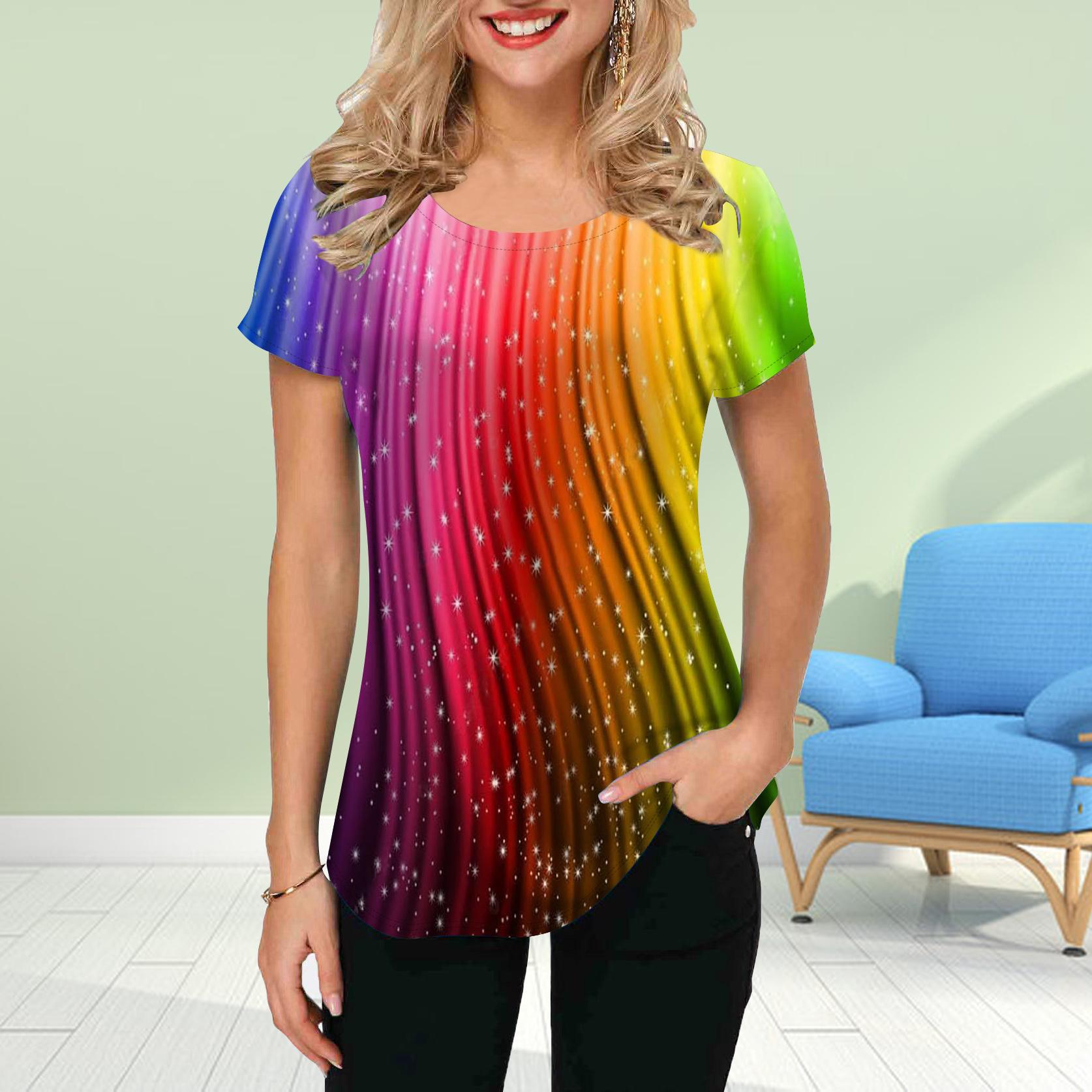 

Модная женская футболка с радужным принтом, забавная повседневная футболка с круглым вырезом и короткими рукавами, летняя женская футболка 8XL красный